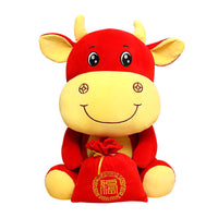 HKM-987283 Soft Crystal Plush Cattle Dolls - Baofu, Free, New Year, Open Red Bull, Moneybag, Lucky, Laifu (25cm, 30cm, 40cm)