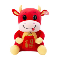 HKM-987283 Soft Crystal Plush Cattle Dolls - Baofu, Free, New Year, Open Red Bull, Moneybag, Lucky, Laifu (25cm, 30cm, 40cm)