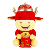 HKM-987283 Soft Crystal Plush Cattle Dolls - Baofu, Free, New Year, Open Red Bull, Moneybag, Lucky, Laifu (25cm, 30cm, 40cm)