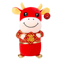 HKM-987283 Soft Crystal Plush Cattle Dolls - Baofu, Free, New Year, Open Red Bull, Moneybag, Lucky, Laifu (25cm, 30cm, 40cm)
