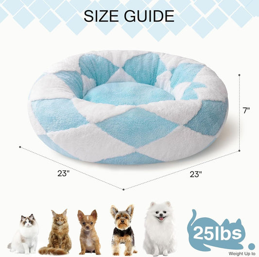 HKM-987731 Cozy Round Donut Cat Bed for Indoor Cats and Small Dogs, 23-Inch Washable Plush with Non-Slip Base