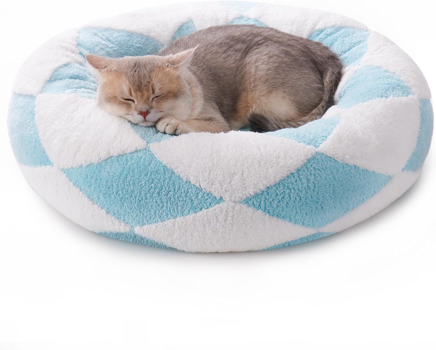 HKM-987731 Cozy Round Donut Cat Bed for Indoor Cats and Small Dogs, 23-Inch Washable Plush with Non-Slip Base