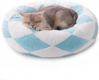 HKM-987731 Cozy Round Donut Cat Bed for Indoor Cats and Small Dogs, 23-Inch Washable Plush with Non-Slip Base