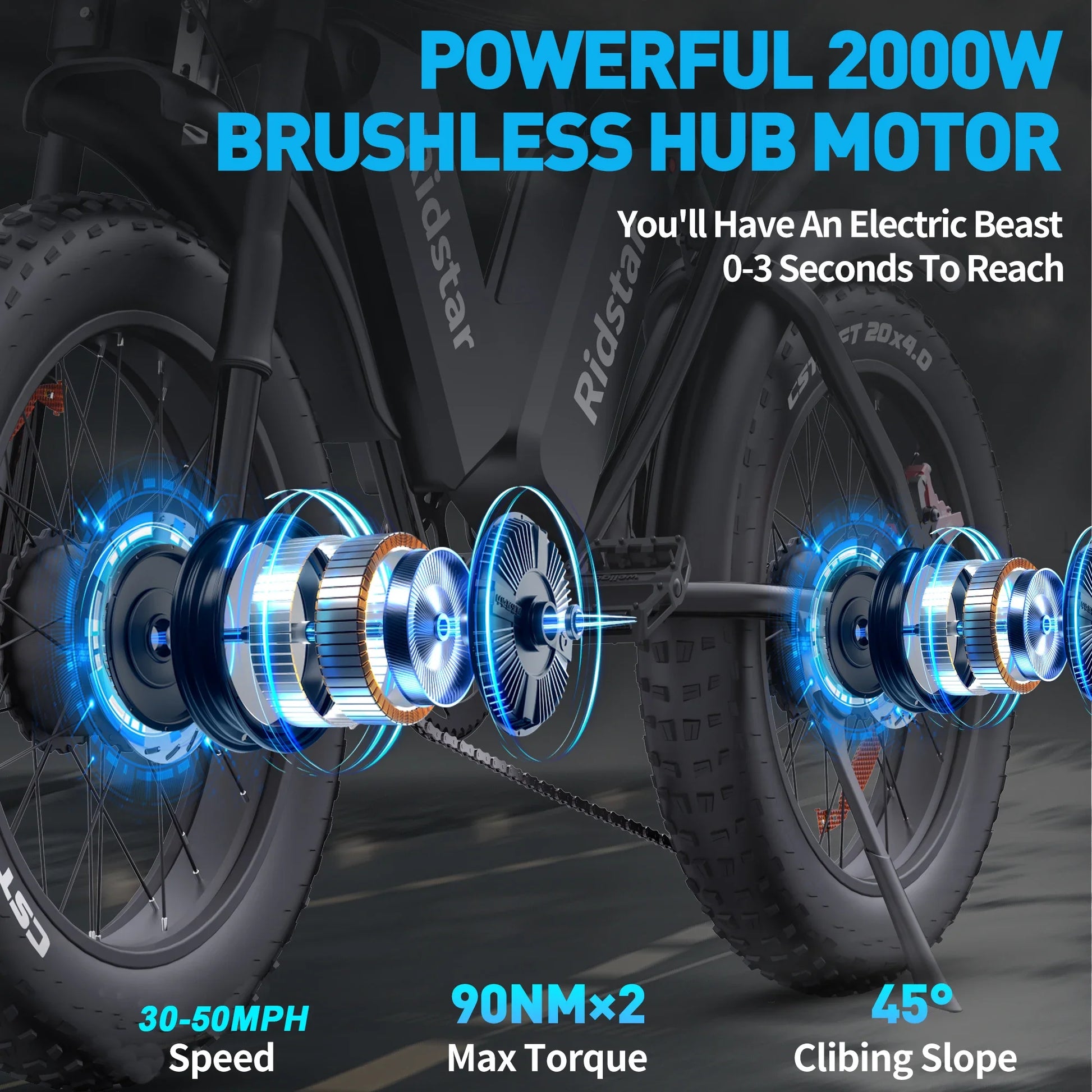 KTX-988371 2000W Dual Battery Mountain Electric Bike with Fat Tires, 7-Speed, and Hydraulic Disc Brakes