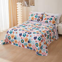 HKM-988435 Cotton Twill Quilted Bedspread Set with Floral Pattern - 3-Piece Bedding Ensemble