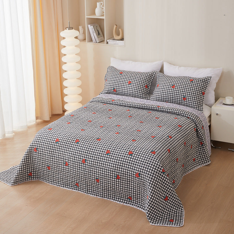 HKM-988435 Cotton Twill Quilted Bedspread Set with Floral Pattern - 3-Piece Bedding Ensemble