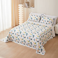 HKM-988435 Cotton Twill Quilted Bedspread Set with Floral Pattern - 3-Piece Bedding Ensemble