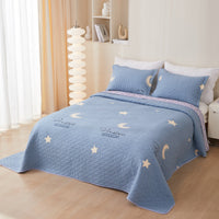 HKM-988435 Cotton Twill Quilted Bedspread Set with Floral Pattern - 3-Piece Bedding Ensemble