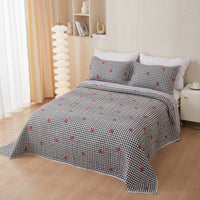 HKM-988435 Cotton Twill Quilted Bedspread Set with Floral Pattern - 3-Piece Bedding Ensemble