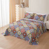 HKM-988435 Cotton Twill Quilted Bedspread Set with Floral Pattern - 3-Piece Bedding Ensemble