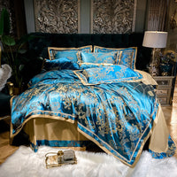 HKM-988755 Elegant Cotton Satin Jacquard Four-Piece Wedding Quilt Cover Set