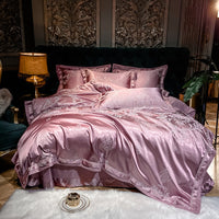 HKM-988755 Elegant Cotton Satin Jacquard Four-Piece Wedding Quilt Cover Set