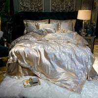 HKM-988755 Elegant Cotton Satin Jacquard Four-Piece Wedding Quilt Cover Set