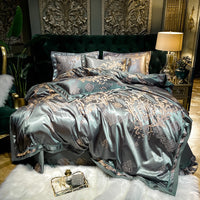 HKM-988755 Elegant Cotton Satin Jacquard Four-Piece Wedding Quilt Cover Set