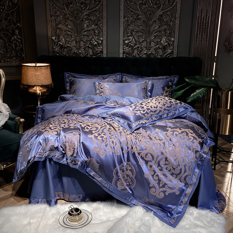 HKM-988755 Elegant Cotton Satin Jacquard Four-Piece Wedding Quilt Cover Set