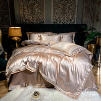 HKM-988755 Elegant Cotton Satin Jacquard Four-Piece Wedding Quilt Cover Set