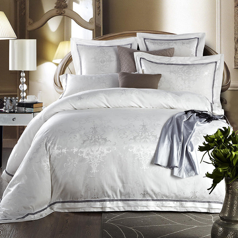 HKM-988755 Elegant Cotton Satin Jacquard Four-Piece Wedding Quilt Cover Set