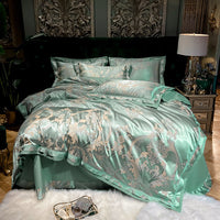 HKM-988755 Elegant Cotton Satin Jacquard Four-Piece Wedding Quilt Cover Set