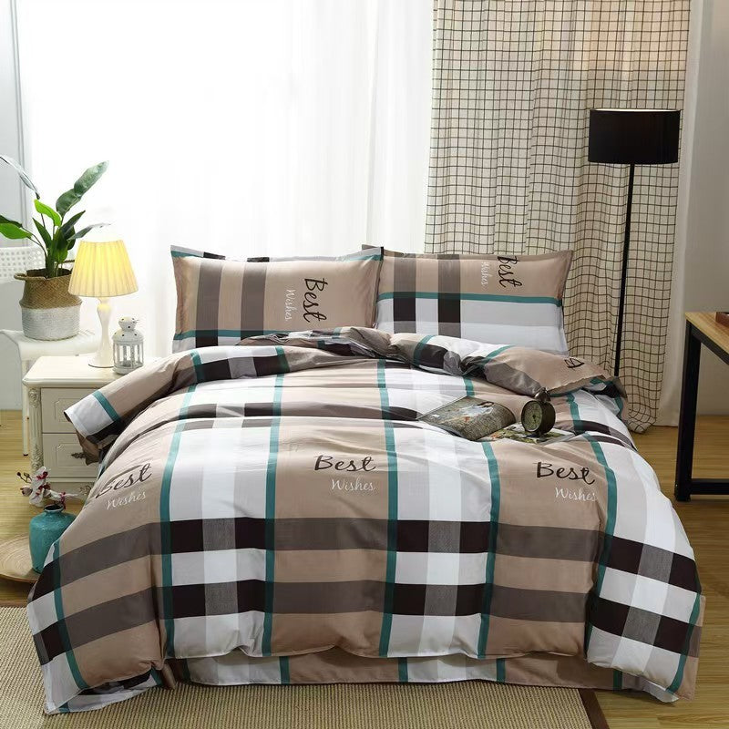 HKM-988755 Washed Cotton Four-Piece Bedding Set with Bed Cover and Pillowcases in Various Sizes
