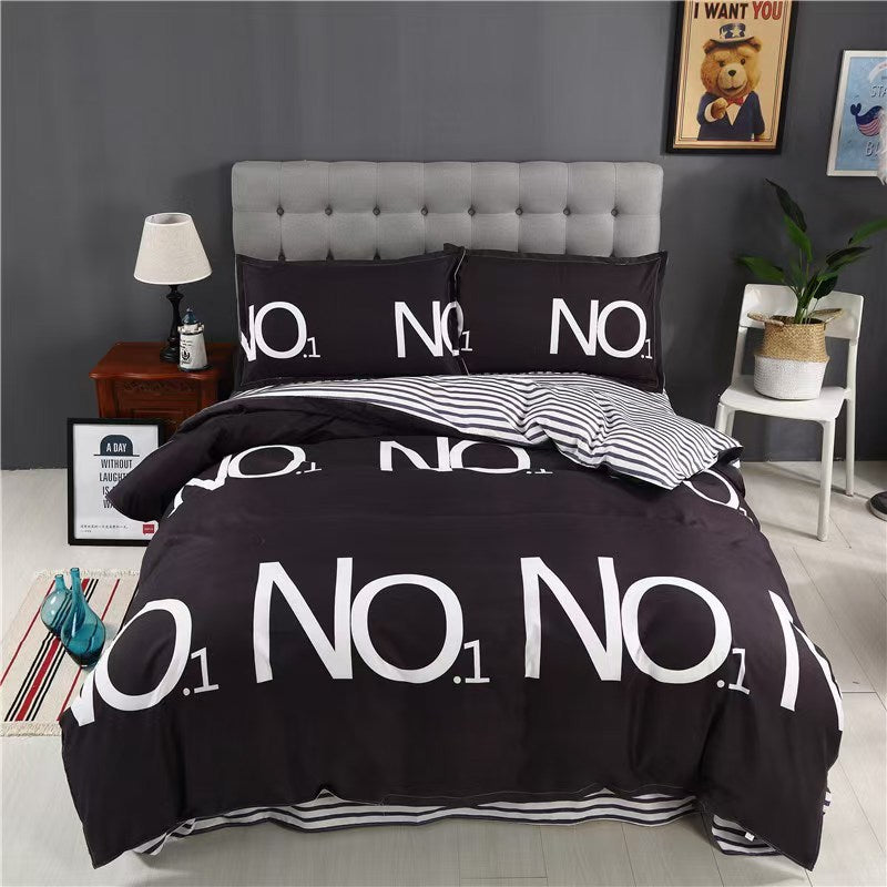 HKM-988755 Washed Cotton Four-Piece Bedding Set with Bed Cover and Pillowcases in Various Sizes