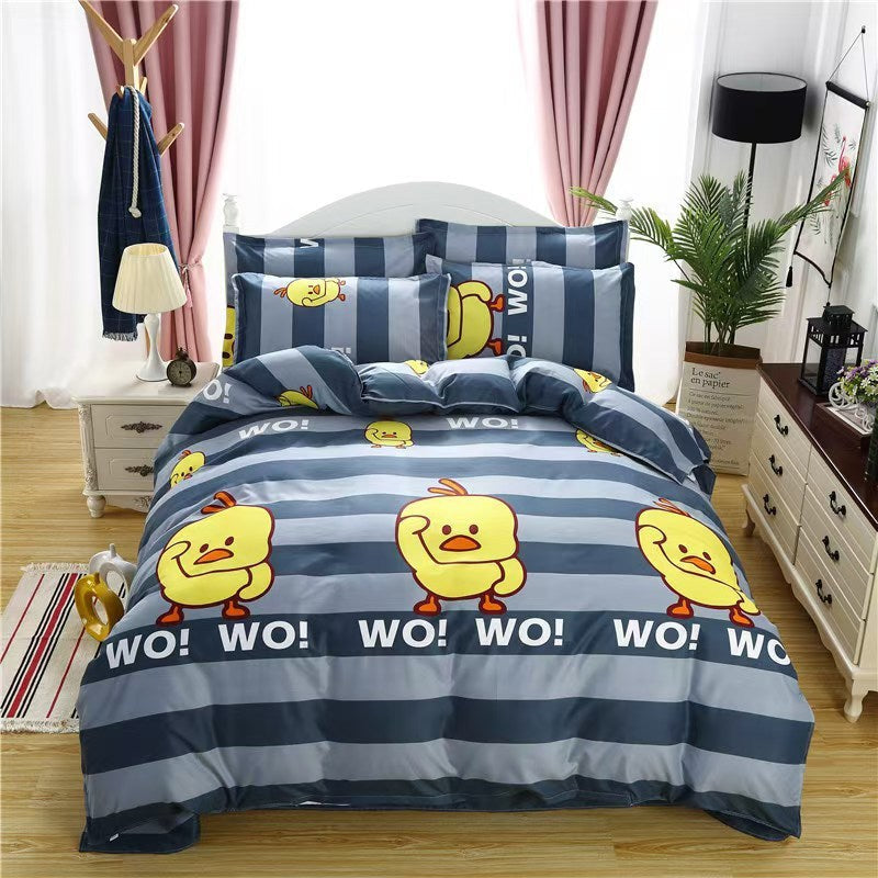 HKM-988755 Washed Cotton Four-Piece Bedding Set with Bed Cover and Pillowcases in Various Sizes