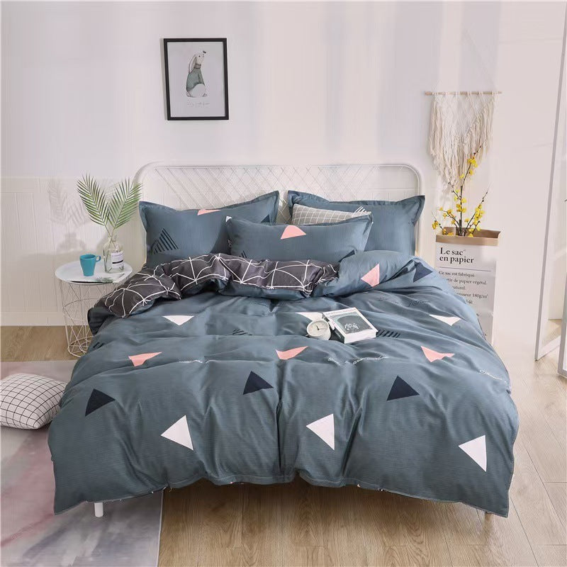 HKM-988755 Washed Cotton Four-Piece Bedding Set with Bed Cover and Pillowcases in Various Sizes