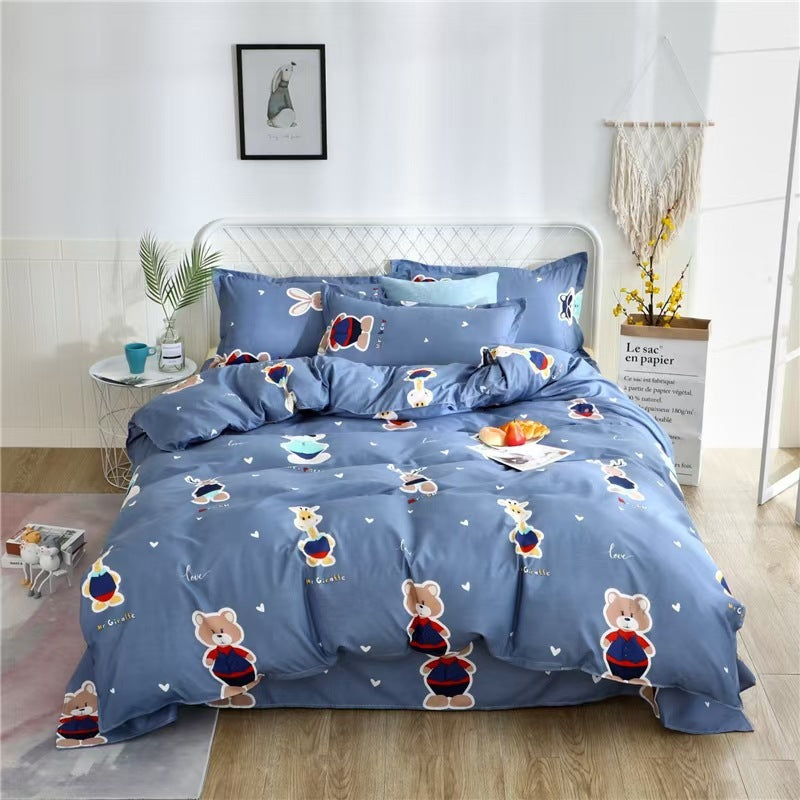 HKM-988755 Washed Cotton Four-Piece Bedding Set with Bed Cover and Pillowcases in Various Sizes
