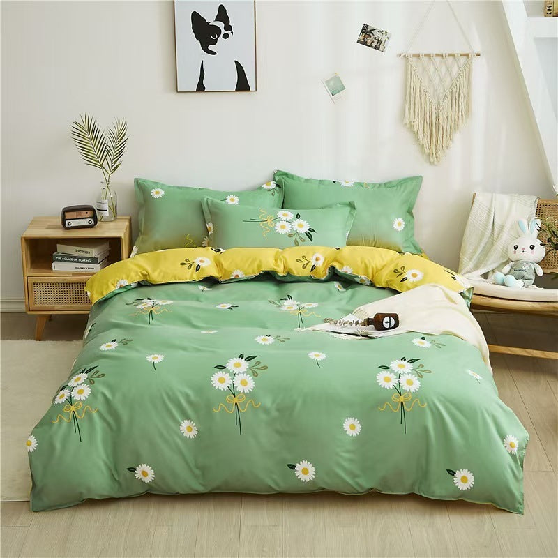 HKM-988755 Washed Cotton Four-Piece Bedding Set with Bed Cover and Pillowcases in Various Sizes