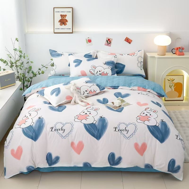 HKM-988755 Washed Cotton Four-Piece Bedding Set with Bed Cover and Pillowcases in Various Sizes