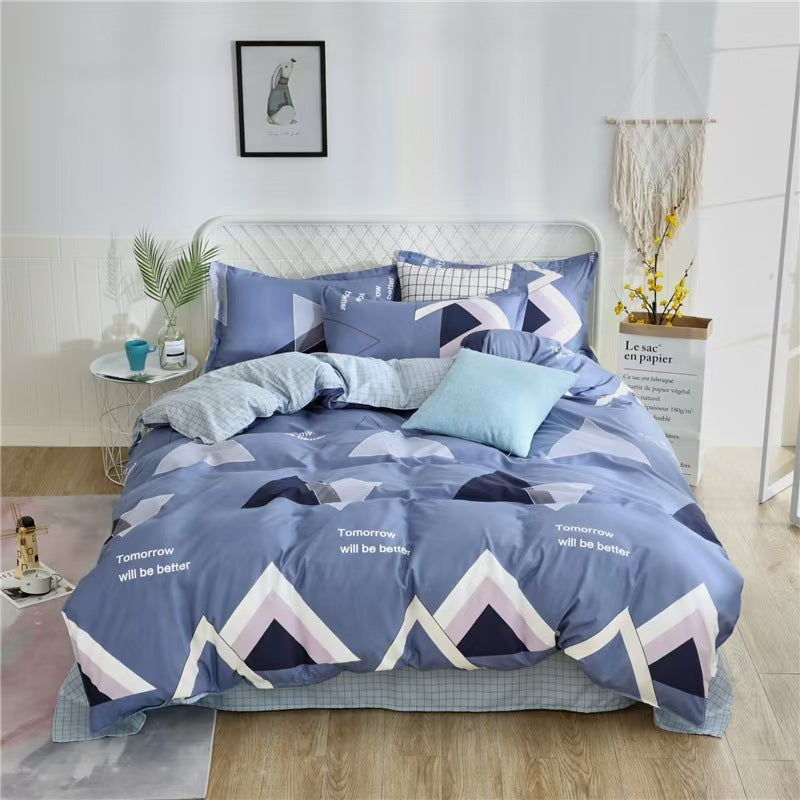 HKM-988755 Washed Cotton Four-Piece Bedding Set with Bed Cover and Pillowcases in Various Sizes