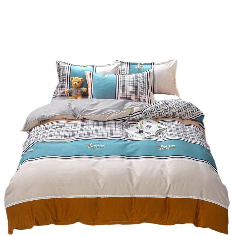 HKM-988755 Washed Cotton Four-Piece Bedding Set with Bed Cover and Pillowcases in Various Sizes