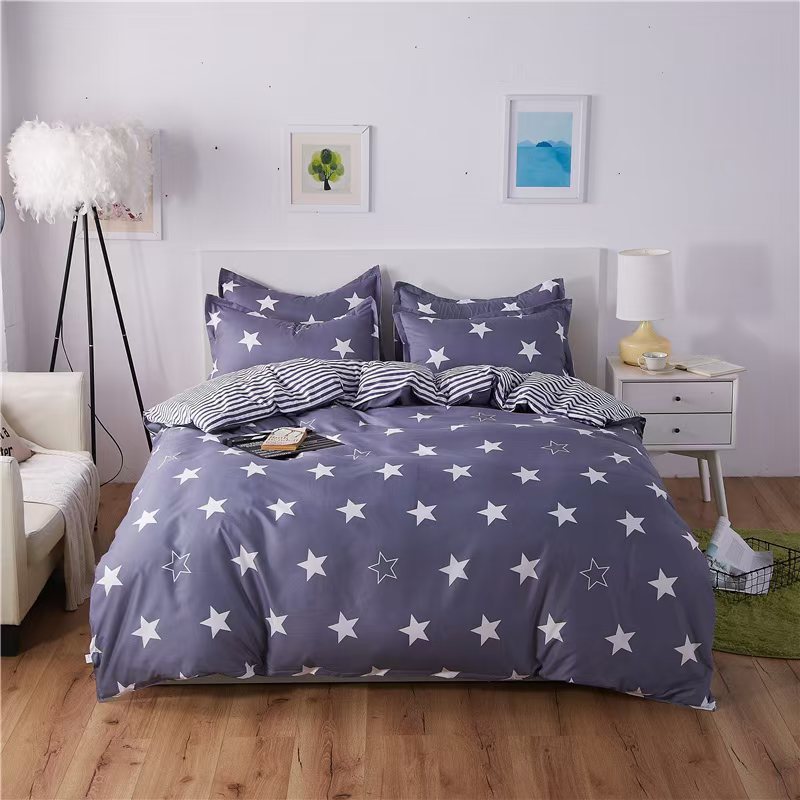 HKM-988755 Washed Cotton Four-Piece Bedding Set with Bed Cover and Pillowcases in Various Sizes