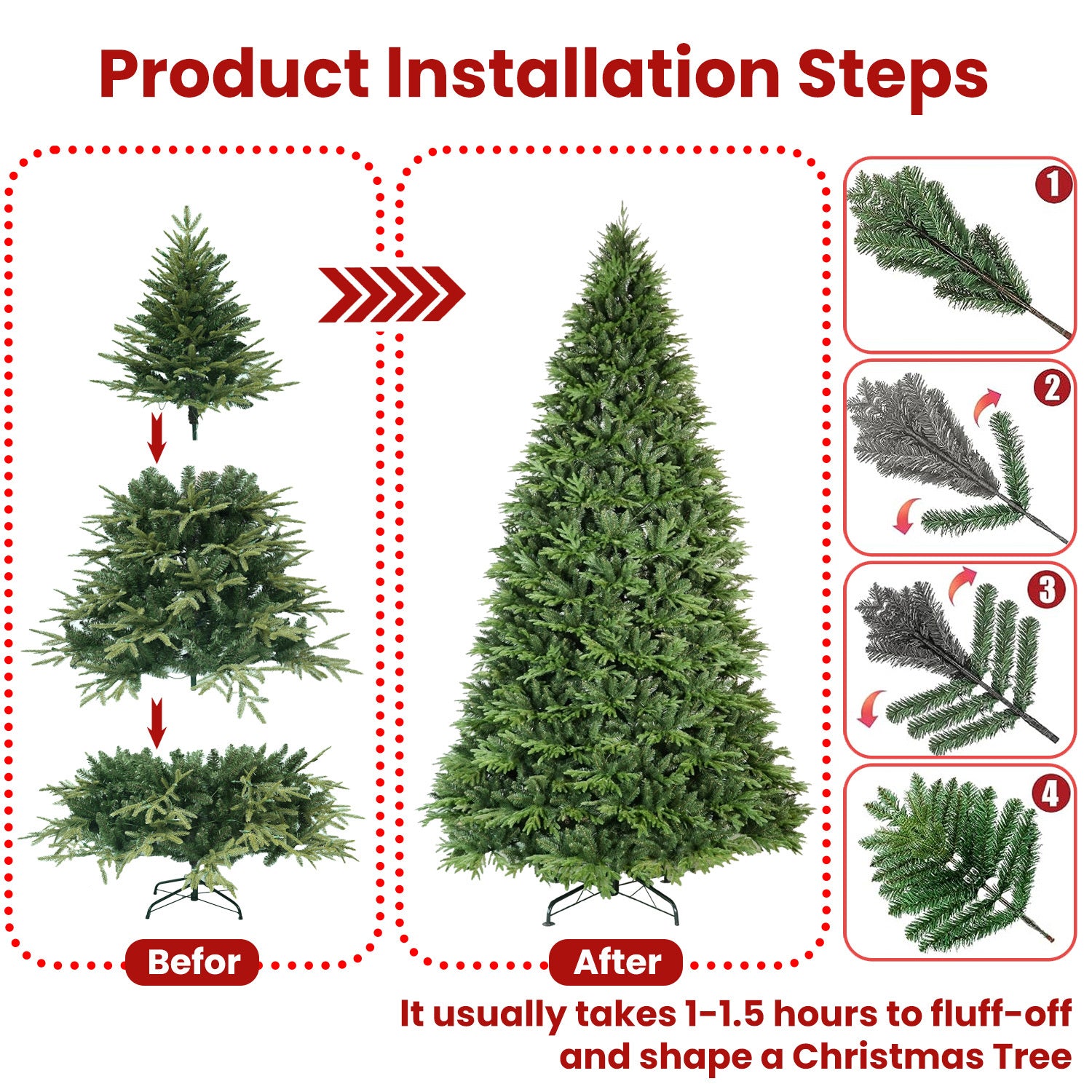 HKM-988883 PVC Christmas Tree - Green Automatic Hybrid with Steel Wire, Available in 4ft, 5ft, 6.5ft, and 7.5ft Sizes