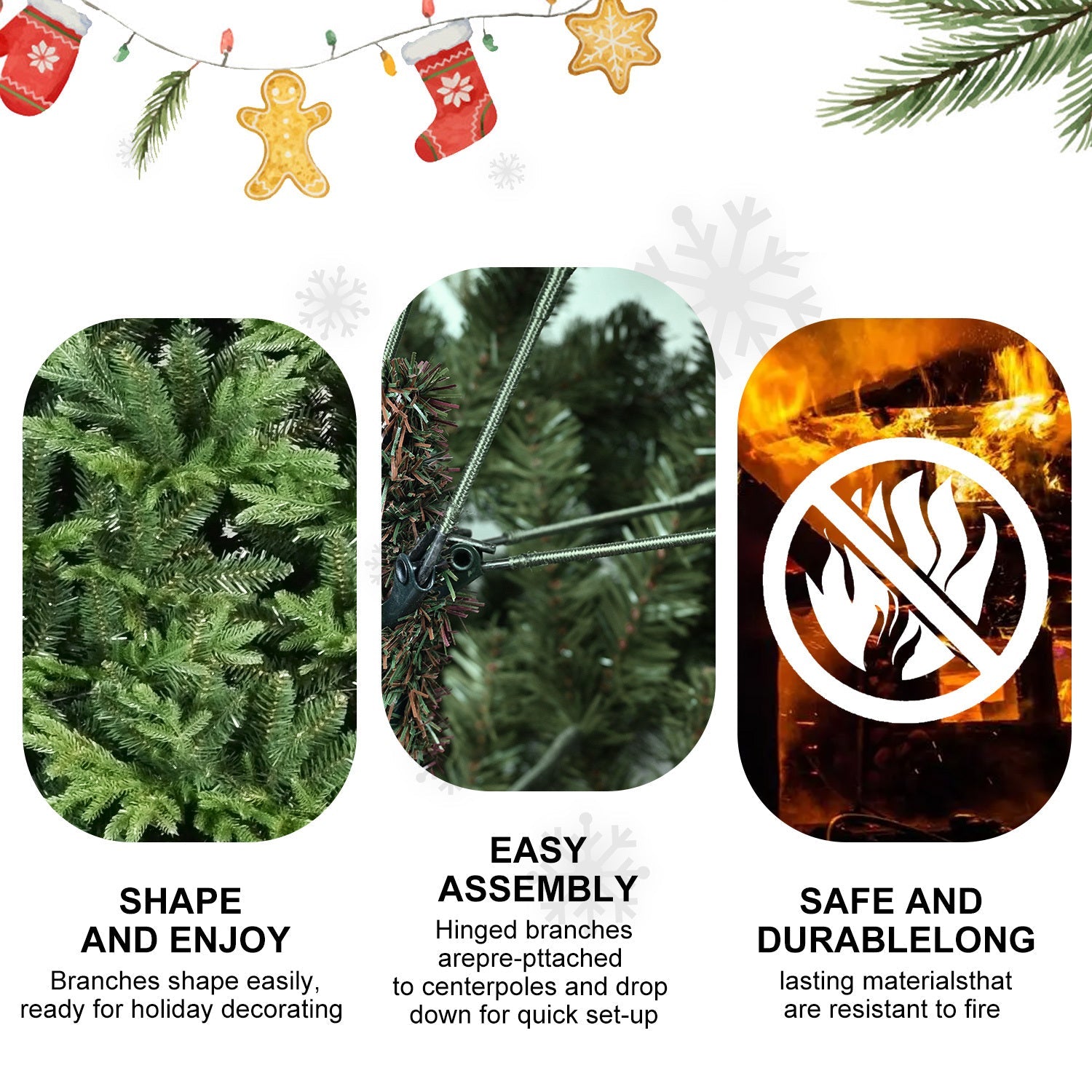 HKM-988883 PVC Christmas Tree - Green Automatic Hybrid with Steel Wire, Available in 4ft, 5ft, 6.5ft, and 7.5ft Sizes