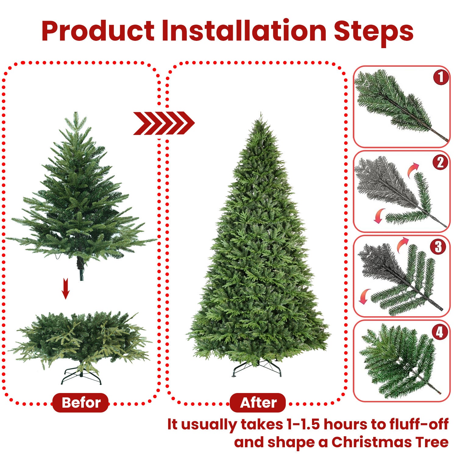 HKM-988883 PVC Christmas Tree - Green Automatic Hybrid with Steel Wire, Available in 4ft, 5ft, 6.5ft, and 7.5ft Sizes