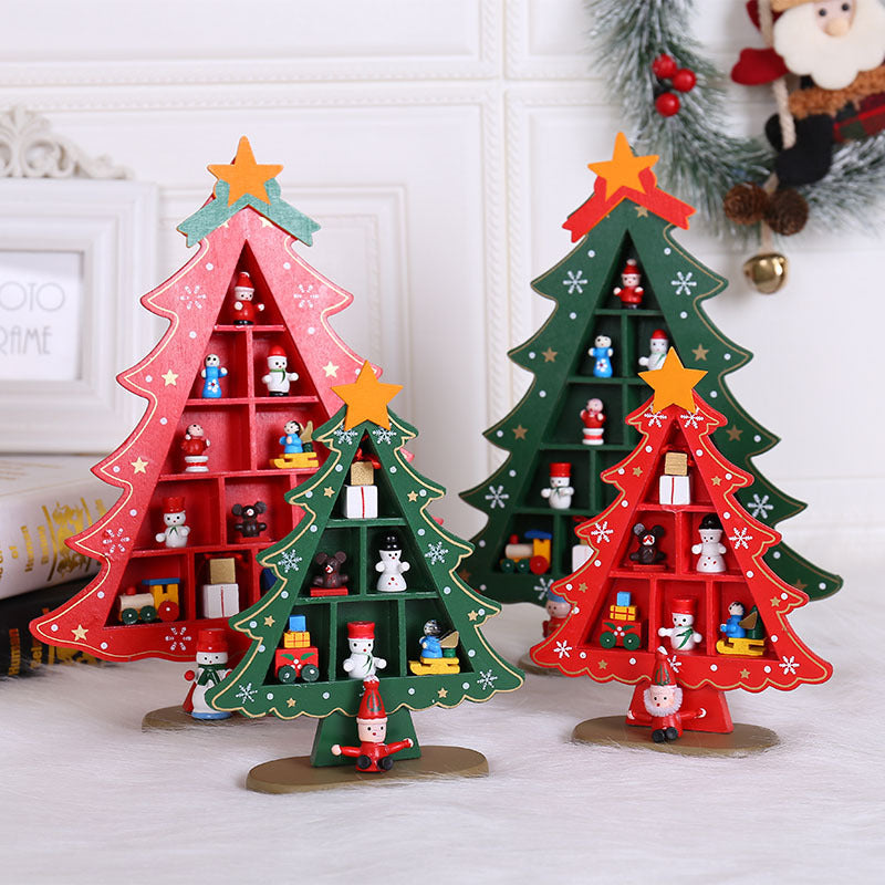 HKM-989203 Wooden Christmas Tree Scene Ornaments for Festive Decoration - Two Sizes Available