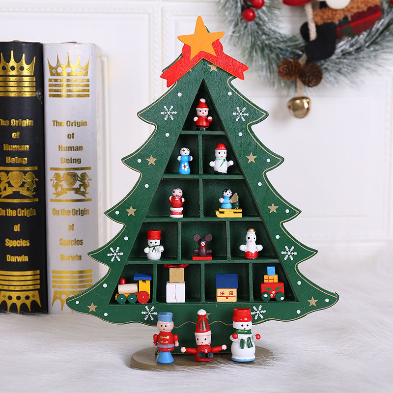 HKM-989203 Wooden Christmas Tree Scene Ornaments for Festive Decoration - Two Sizes Available