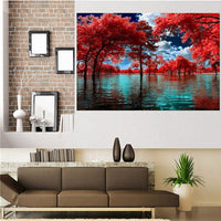 HKM-989587 Ruby Red Leaf Tree Diamond Painting Kit - 40x30 Full Drill Craft, Handmade Art Project