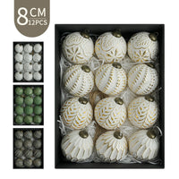 HKM-989715 8cm Antique Style Christmas Ball Ornaments - 12 Pack in Gold, Silver, Green, and Black