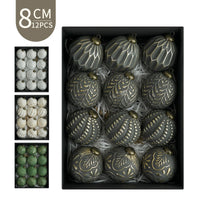 HKM-989715 8cm Antique Style Christmas Ball Ornaments - 12 Pack in Gold, Silver, Green, and Black
