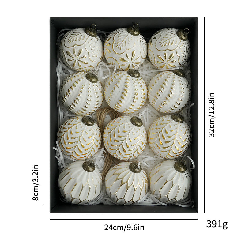 HKM-989715 8cm Antique Style Christmas Ball Ornaments - 12 Pack in Gold, Silver, Green, and Black