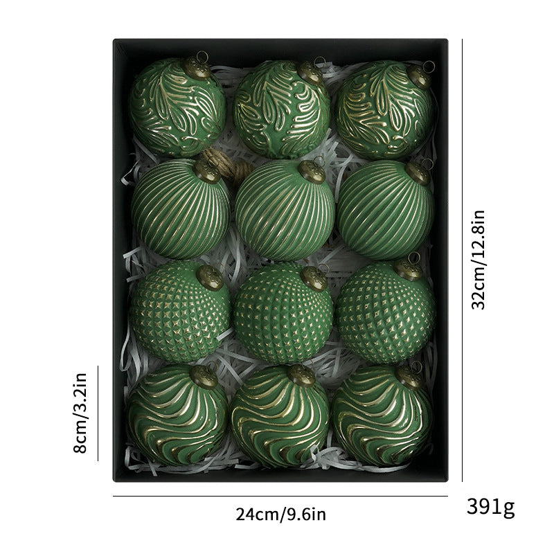 HKM-989715 8cm Antique Style Christmas Ball Ornaments - 12 Pack in Gold, Silver, Green, and Black
