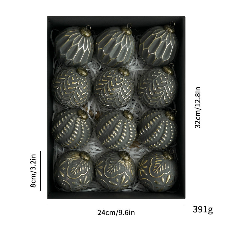 HKM-989715 8cm Antique Style Christmas Ball Ornaments - 12 Pack in Gold, Silver, Green, and Black