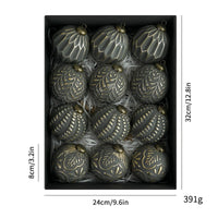 HKM-989715 8cm Antique Style Christmas Ball Ornaments - 12 Pack in Gold, Silver, Green, and Black