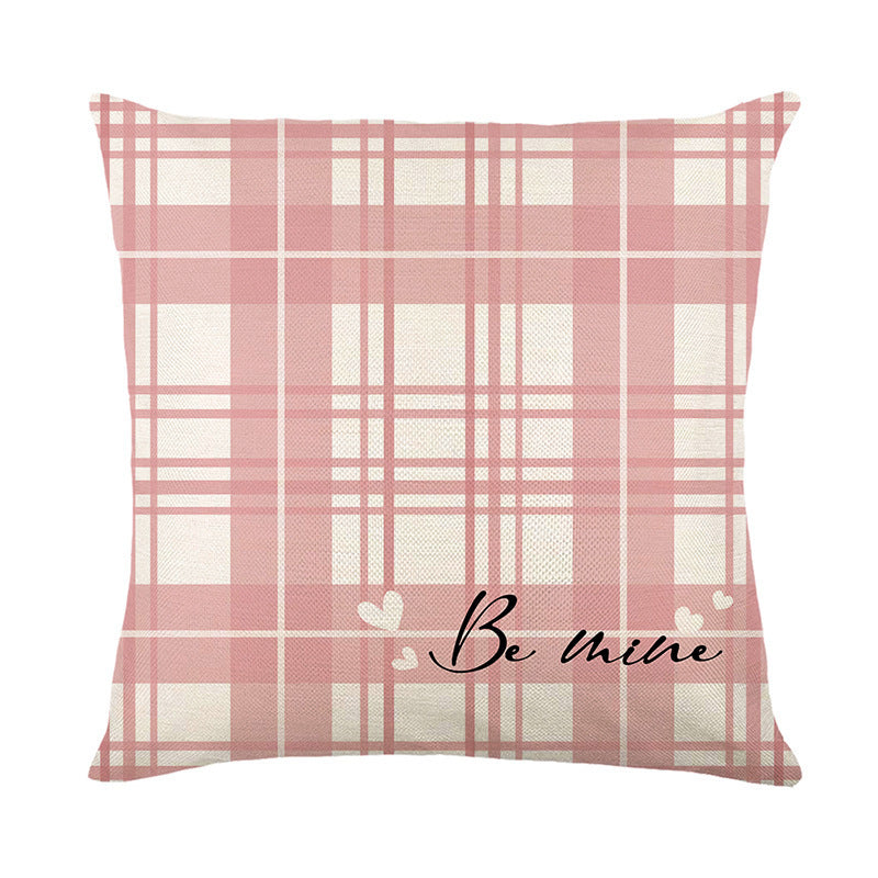 HKM-989715 Plaid Heart Print Pillow Cover for Valentine's Day - 45x45cm
