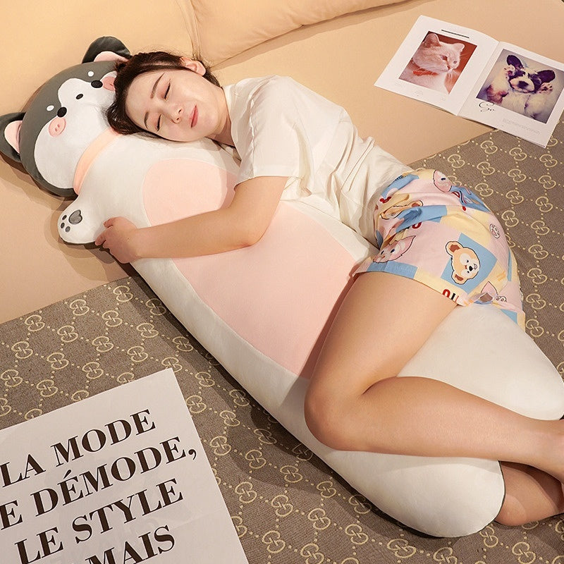 HKM-990035 Cartoon Animal Strip Sleeping Pillow in Cat, Rabbit, Husky, Monkey, and Fox Designs