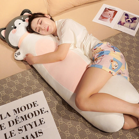 HKM-990035 Cartoon Animal Strip Sleeping Pillow in Cat, Rabbit, Husky, Monkey, and Fox Designs
