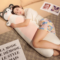 HKM-990035 Cartoon Animal Strip Sleeping Pillow in Cat, Rabbit, Husky, Monkey, and Fox Designs