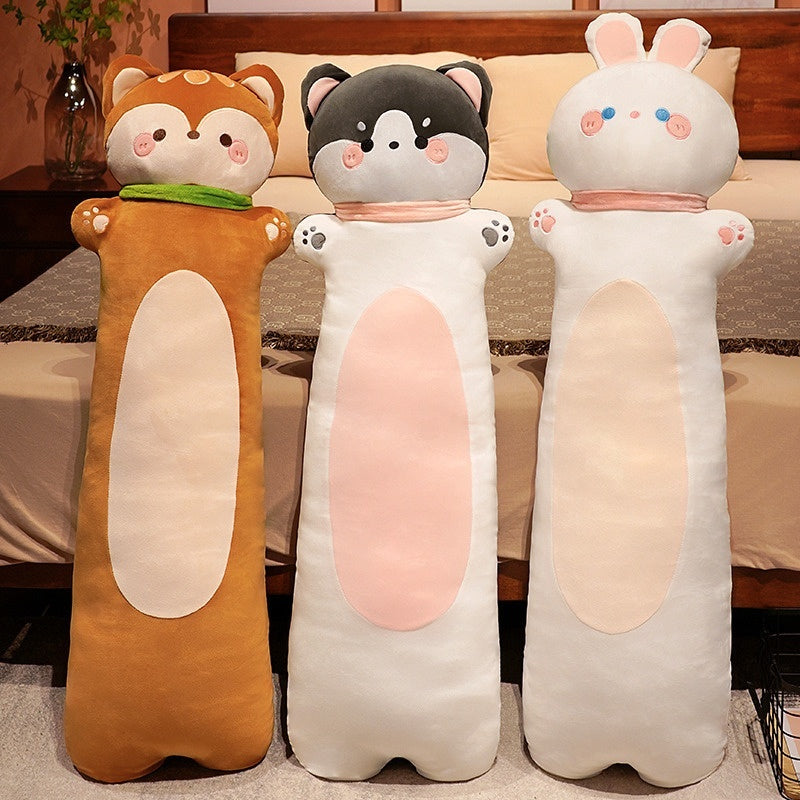 HKM-990035 Cartoon Animal Strip Sleeping Pillow in Cat, Rabbit, Husky, Monkey, and Fox Designs
