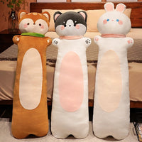 HKM-990035 Cartoon Animal Strip Sleeping Pillow in Cat, Rabbit, Husky, Monkey, and Fox Designs